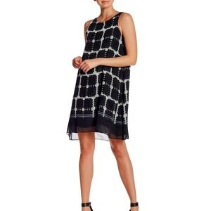 Max Studio Womens Black White Geometric Floral Shift Dress Midi Medium 4912V66